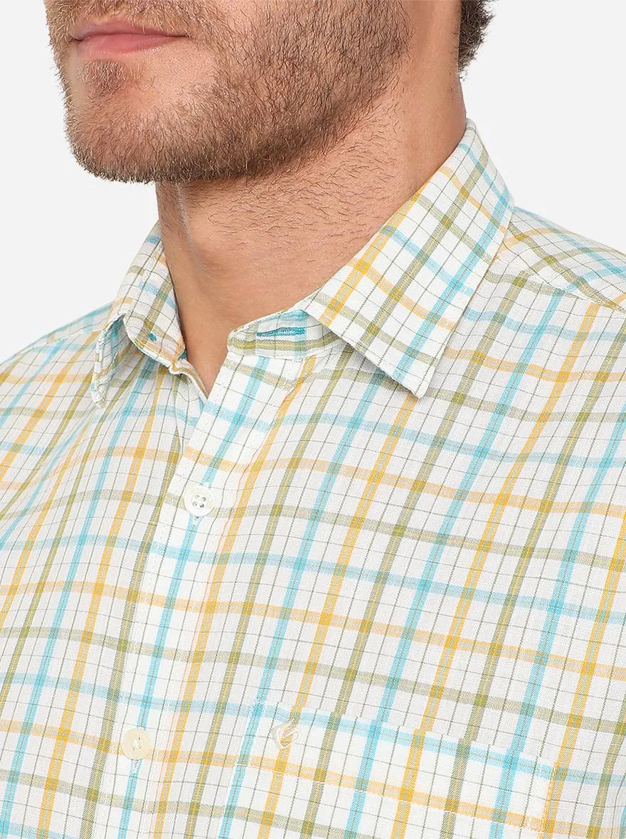 White & Yellow Checked Smart Fit Casual Shirt | Greenfibre